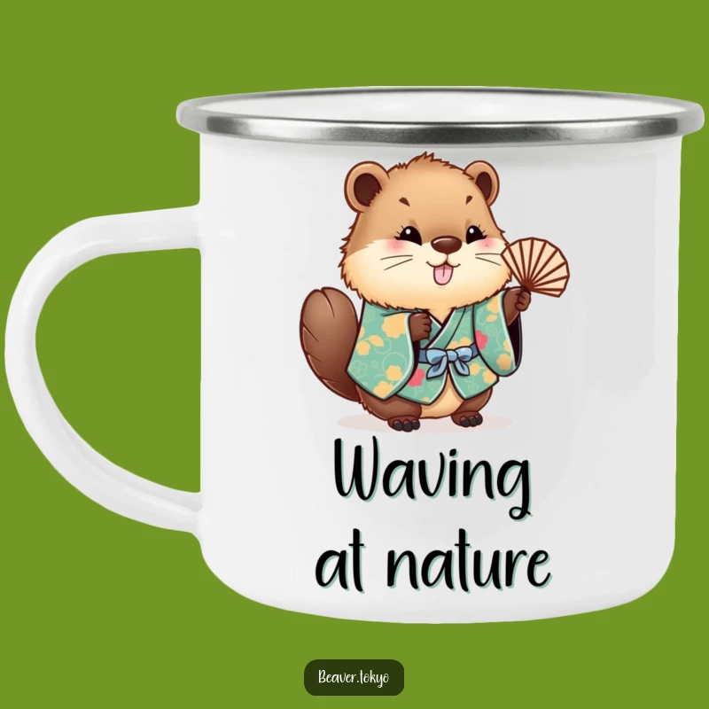 Funny Beaver Kimono Camping Mug - Rugged Fluffy Fan Waving Cup