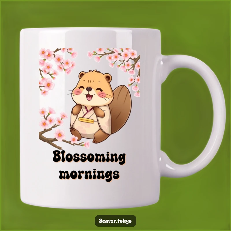 Funny Happy Beaver Mug: Traditional Kimono Sakura Serenity, Peaceful Gift