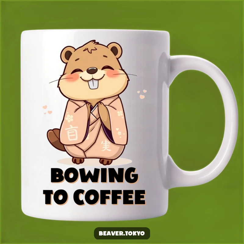 Funny Bowing Beaver Mug: Elegant Kimono Joy, Perfect Polite Gift