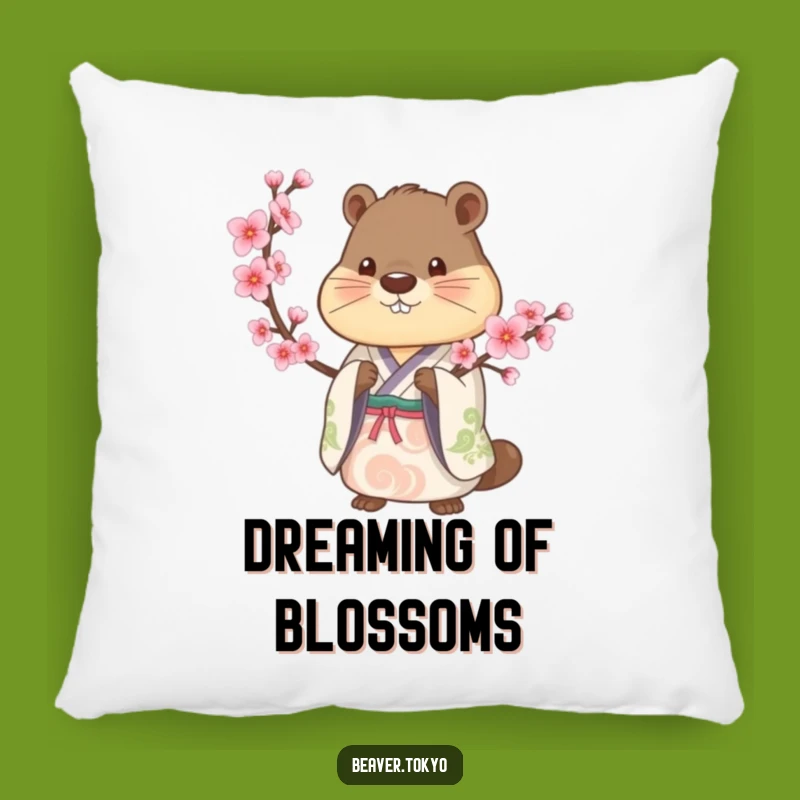 Cozy Beaver Kimono Pillow - Cherry Blossom Soft Cushion Funny Gift