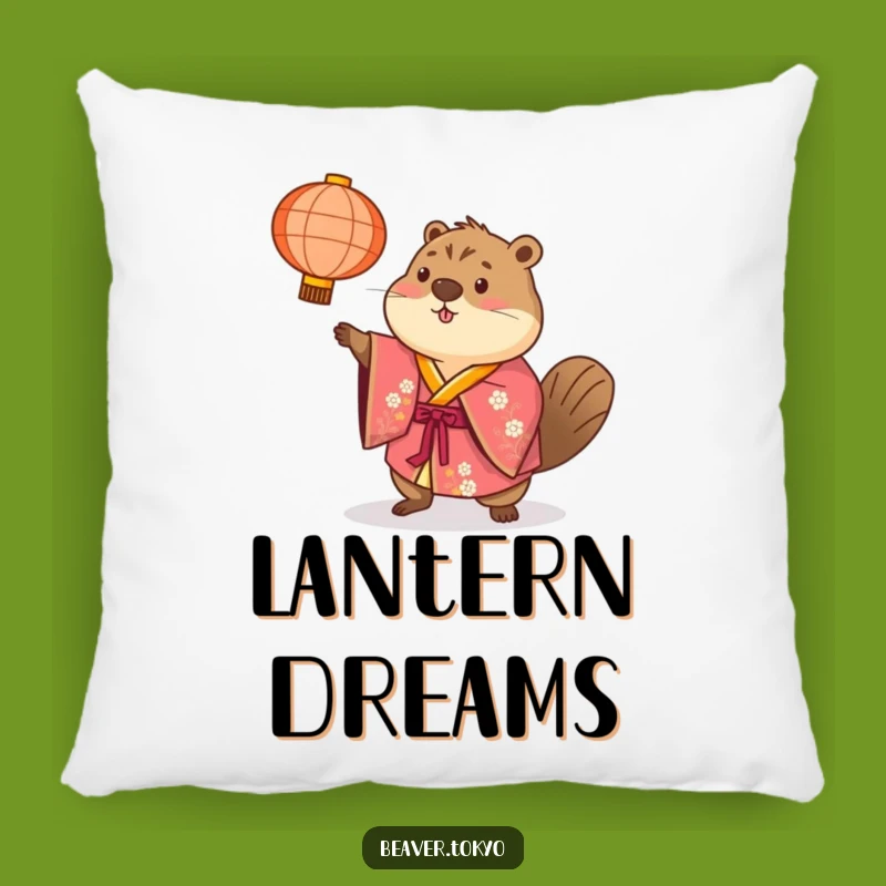 Cozy Beaver Lantern Toss Pillow - Colorful Kimono Cushion Funny Gift