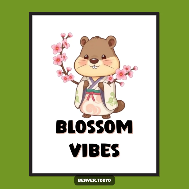 Beaver Kimono Cherry Blossom Digital Art - Serene Nature Print Gift
