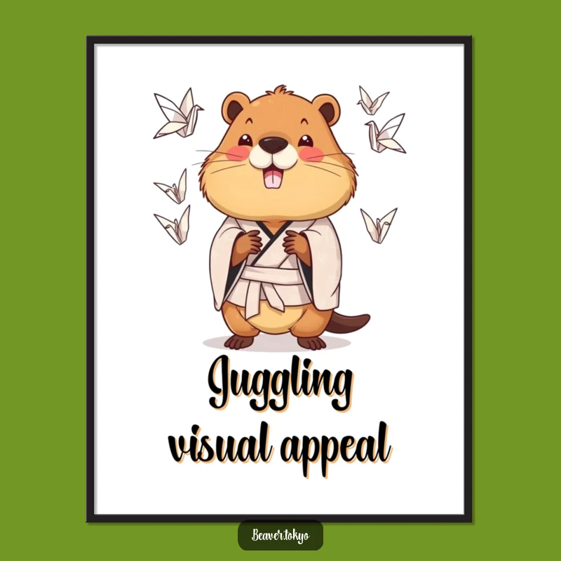 Funny Juggling Beaver Digital Print: Kimono Acrobat Art for Instant Fun