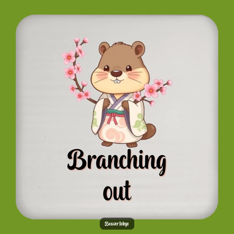 Beaver Kimono Cherry Blossom Coaster - Artistic Table Protector Gift