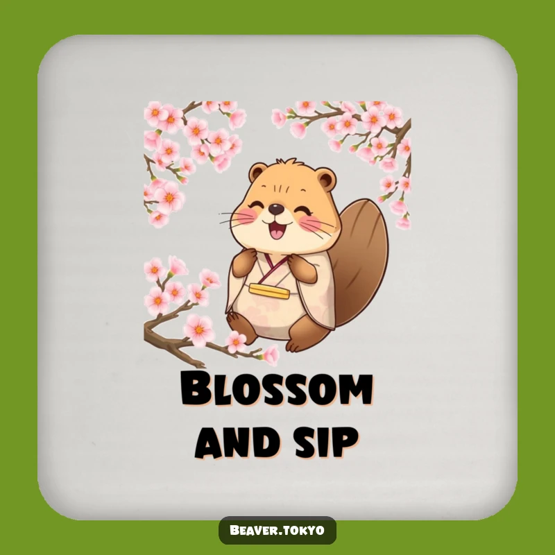 Funny Happy Beaver Coaster: Traditional Protector, Sakura Surface Gift