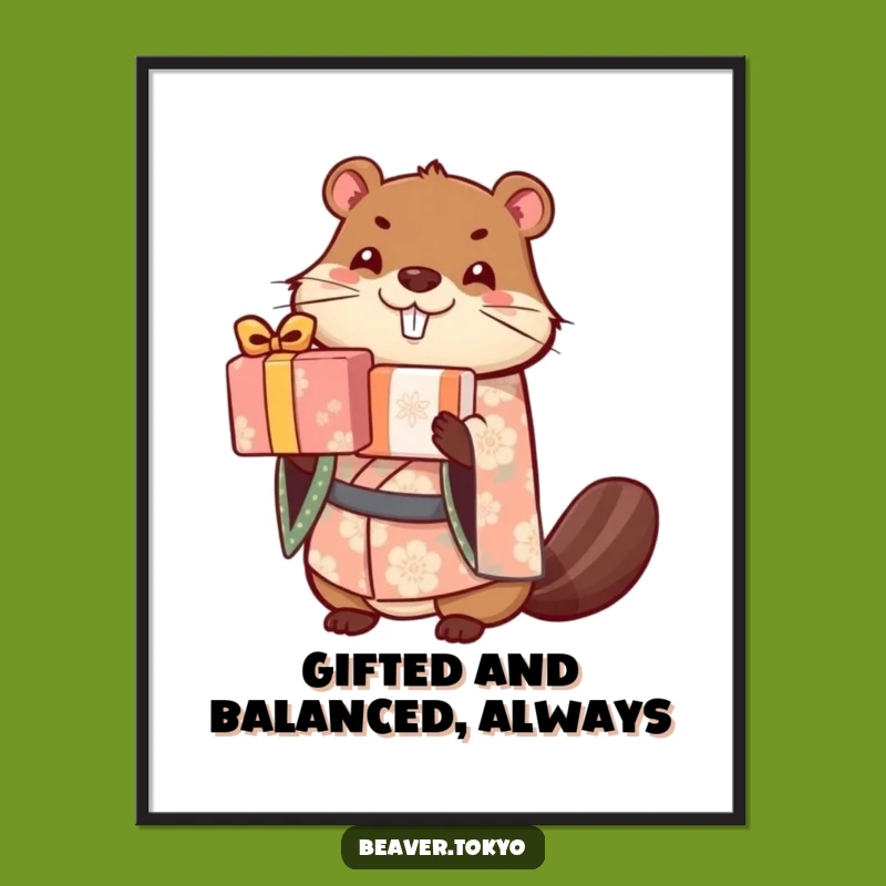Free Printable Beaver Art: Gift Balancing Kimono Whimsy Downloadable