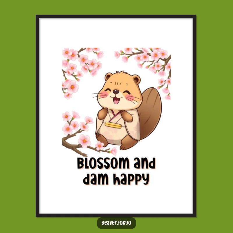 Free Printable Wall Art: Beaver & Cherry Blossoms - Serene Funny Downloadable Decor