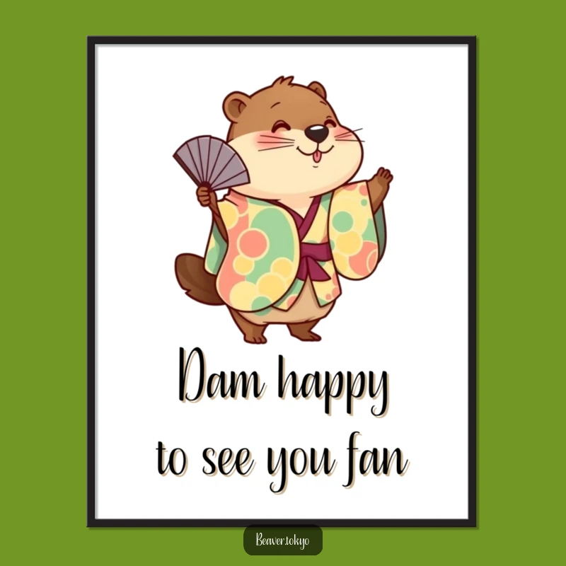 Free Printable Wall Art: Playful Beaver Fan Dance - Cute Funny Downloadable Decor