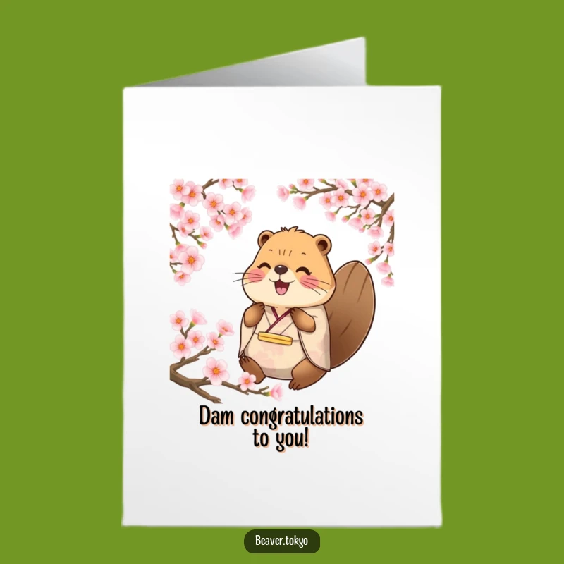 Free Printable Congrats Card: Beaver & Blossoms of Success - Funny Downloadable