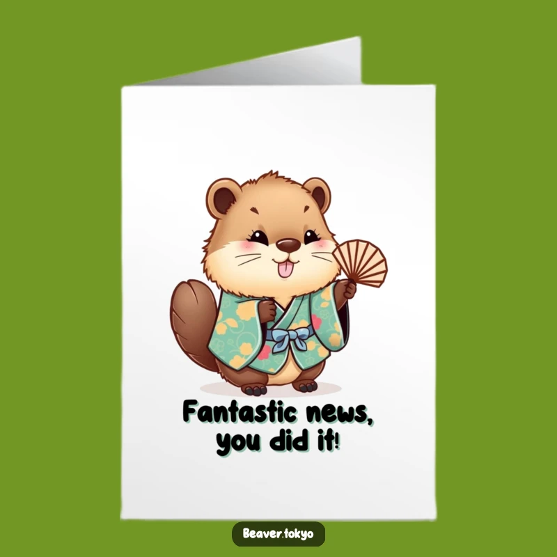 Free Printable Beaver Congrats Card: Waving Fan Joyful Celebration Downloadable