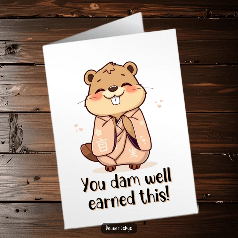 Funny Free Printable Congratulations Card: Beaver in a beautiful kimono bowing gracefully in happiness.