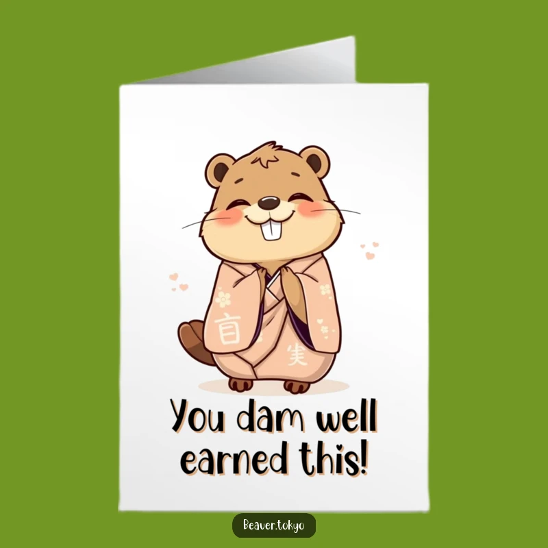 Free Printable Congrats Card: Grateful Beaver Bow - Joyful Funny Downloadable