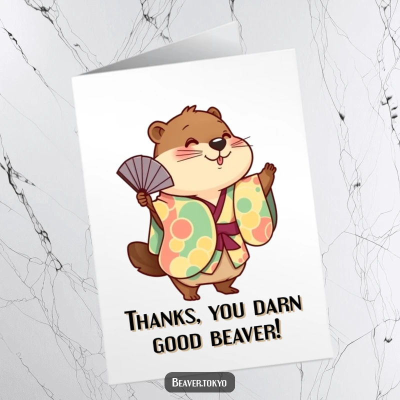 Funny Free Printable Thank You Card: Cute beaver with a fan, sending thanks in style.