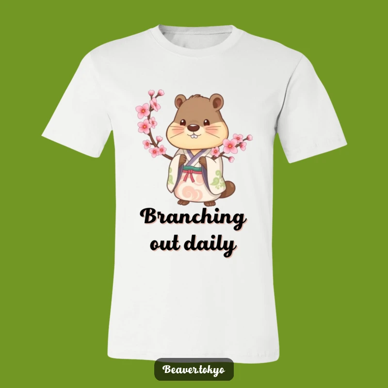 Beaver Kimono Cherry Blossom T-Shirt - Springtime Nature Funny Tee