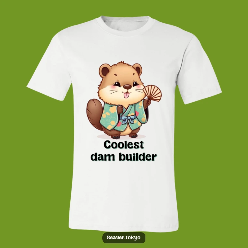 Funny Fluffy Beaver Kimono T-Shirt - Waving Fan Cute Character Tee