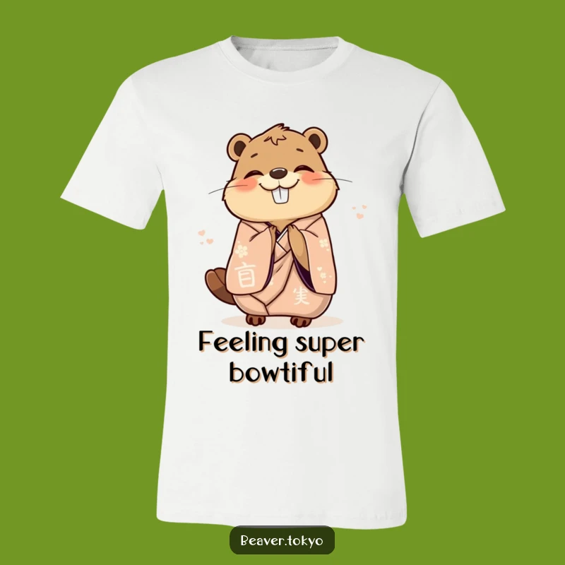 Funny Bowing Beaver T-Shirt: Elegant Kimono Apparel, Joyful Gift