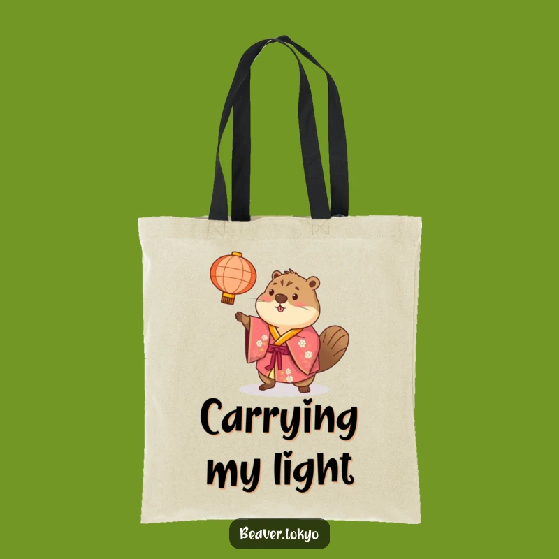 Funny Beaver Lantern Toss Tote Bag - Colorful Kimono Festival Gift