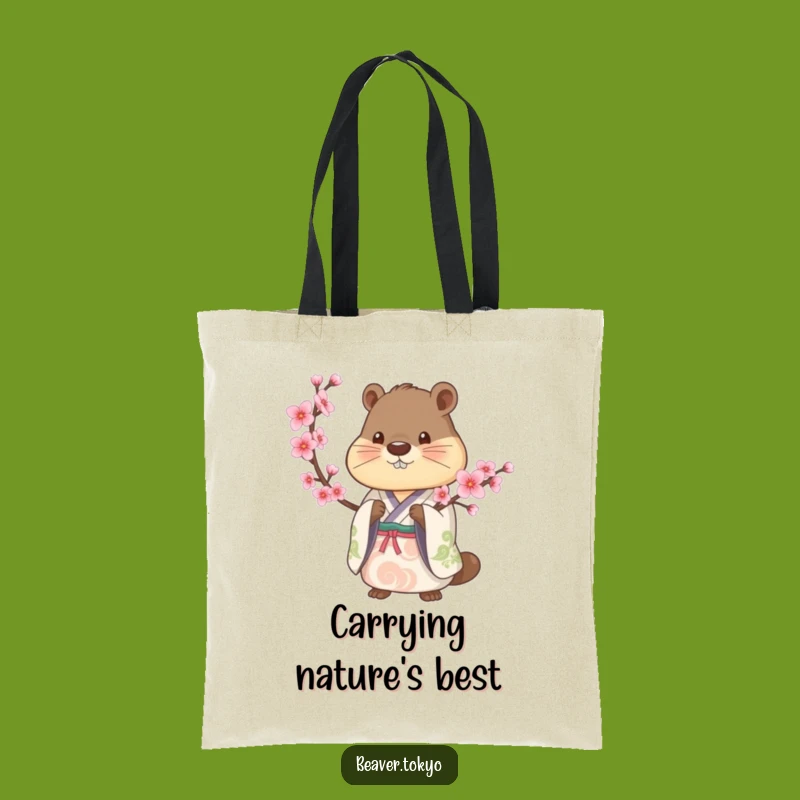 Elegant Beaver Kimono Tote Bag - Cherry Blossom Nature Funny Gift