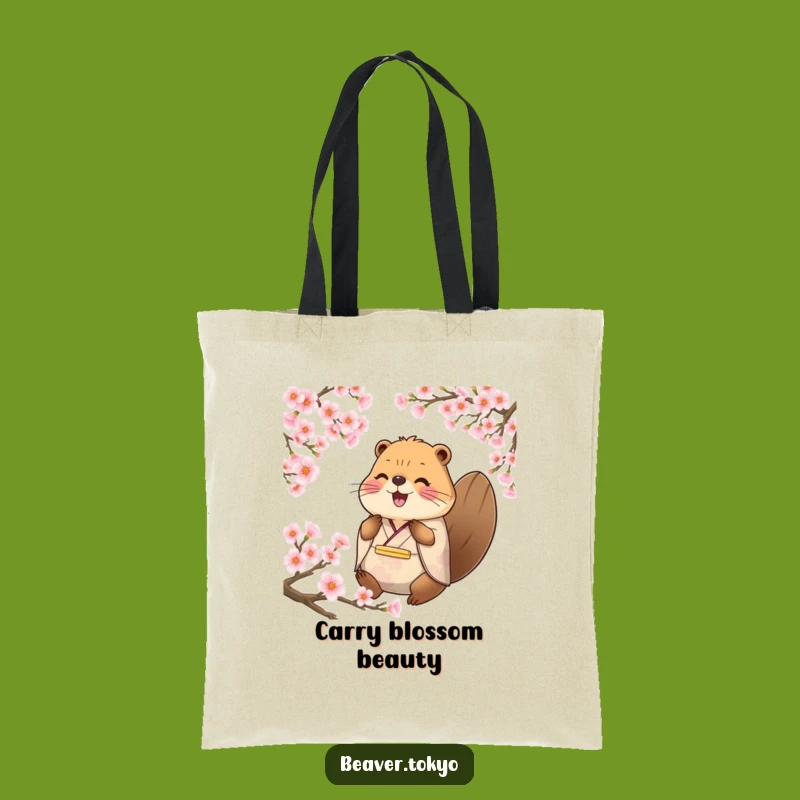 Funny Happy Beaver Tote Bag: Traditional Kimono Accessory, Sakura Gift